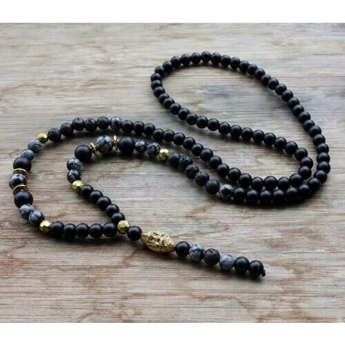 Black Mans necklace 6mm Natural stone bead & Hematite Carving Bead Necklace Fashion Jewelry Dropshipping