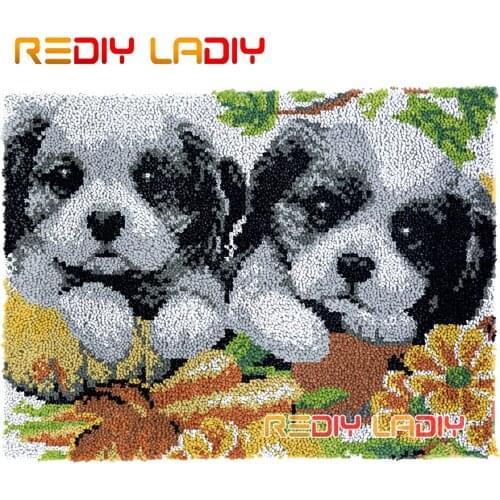 Latch Hook Rug Kits Two Puppies Plush Wall Tapestry DIY Carpet Rug Chunky Yarn Arts Cushion Crocheting Floor Mat Hobby & Crafts