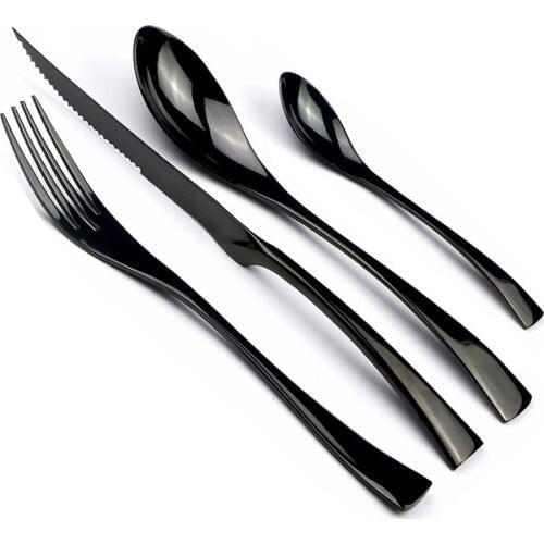 4-Piece 18/10 Stainless Steel Flatware Set Black Dinnerware Steak Knife Fork Spoon Teaspoon Cutlery Food Tableware Dropshipping