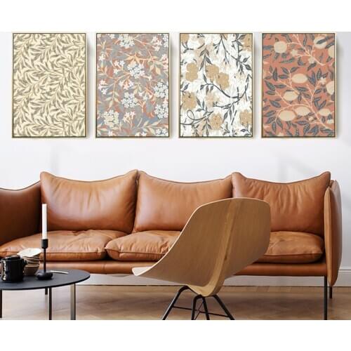 Pastoral Plant Flower and Fruit Pattern Wall Art Canvas Poster Print Minimalist Painting Wall Picture Retro Home Room Decor