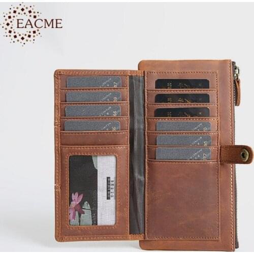 Real Leather Long Card Wallet High Capacity Men Travel Card Holder Multifunction Zipper Cards Bag Hasp Cash Coin Pocket