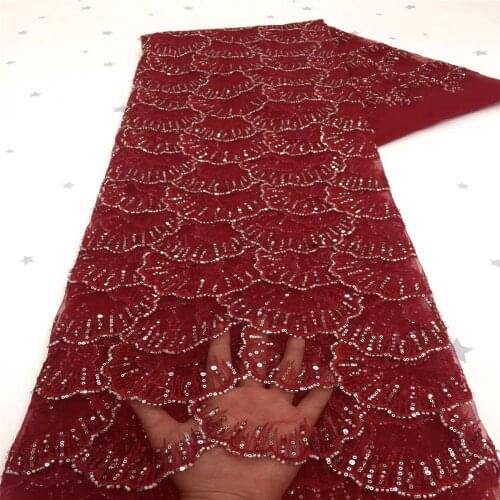 Latest African Lace Fabric 2021 High Quality Red Lace With Sequins French Lace Fabric For Nigerian Wedding Dress