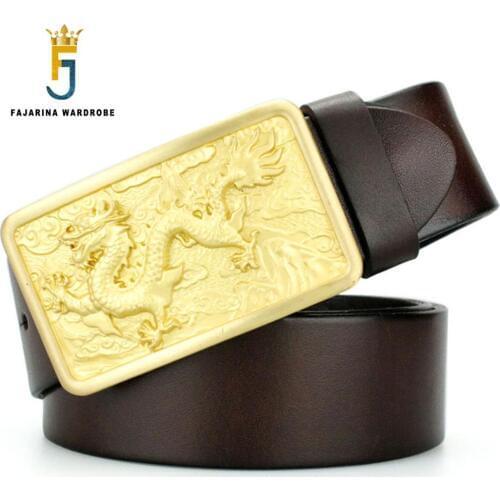 FAJARINA Top Quality Cow Skin Genuine Leather Mens Dragon Pattern Brass Buckle Smooth Belt for Men Can Use for 10 Years NW0127