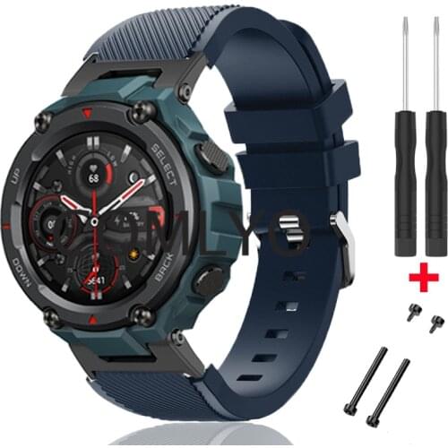 2in1 Sport Band For Huami Amazfit T-Rex Pro Strap Silicone Outdoor Sports Bracelet with metal adapter Connector screw rod pin
