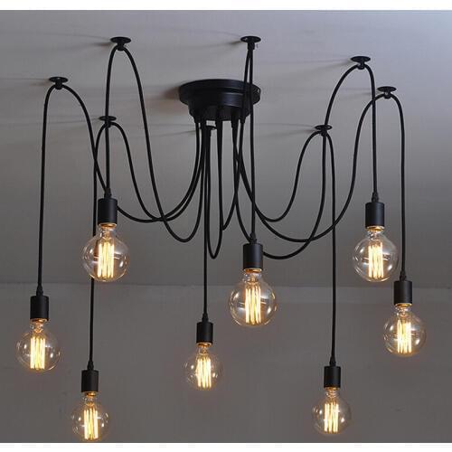 Retro Edison Bulb Light Chandelier Vintage Loft Adjustable DIY E27 Spider Ceiling Lamp cafe living room bar Fixture Light