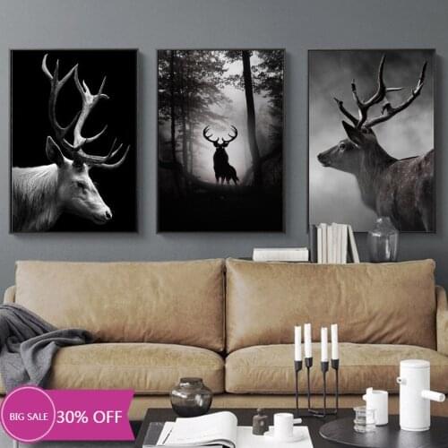 Christmas Decoration Canvas Painting Animal Posters Black and White Elk Deer Forest Wall Art Picture Home Decor