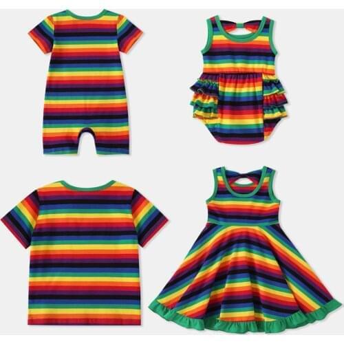 Family Matching Clothes Baby Sister Brother Clothing Outfits Striped Print Matching Family Look Casual Summer Outfit Costume