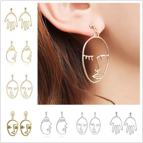 Trend Abstract Art Drop Earrings Gold Color Hand Palm Face Crystal Dangle Earrings Girls Fashion Statement Earrings For Women