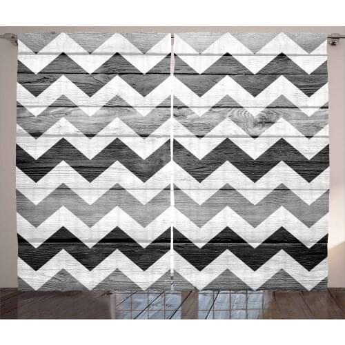 Chevron Grey Curtains Rustic Concept Zigzag Pattern Satin Fabric Drapes for Living Room Bedroom 2 Panel Window Set