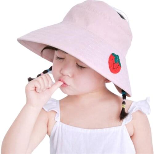 Cute Pineapple Fruit Print Kids Wide Brim Adjustable Sun Hat Empty Top Visor Cap
