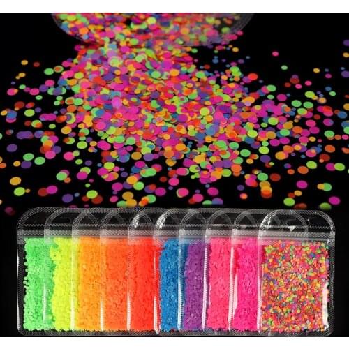 Ultra-thin Neon Round Nail Sequins Fluorescence Bubble Shape Glitter Flake For Manicure Gel Acrylic Nail Art Decorations K140150