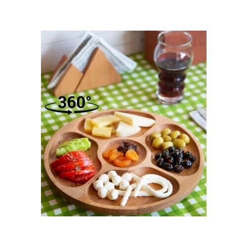 Ahşap Servis Tabağı /360 Dönen Servis Tabağı / 5 Bölmeli / Doğal Malzemeden Servis Tabağı