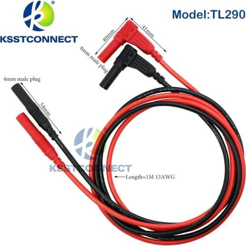 TL290 Length=1.0meter High Quality 13AWG flexible silicone 4mm straight to right angel Plug test leads