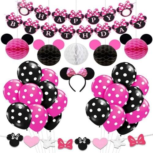 Minnie Birthday Party Decoration Minnie Minnie Flag Balloon Mickey Mouse Pull Flower Mickey Honeycomb Ball Party Set