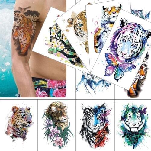 Beast temporary tattoo sticker Tiger lion leopard waterproof fake tattoo Fashion animal tattoo men women flower color tattoo