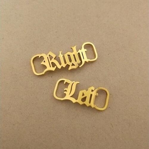 Stainless Steel Jewelry Letters Left Right Shoe-buckle For Baby Girl Rose Gold Filled Buckie Charm Hip Hop Accessories Women Men