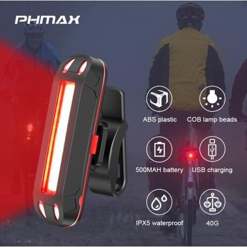 PHMAX Bike Rear Light IPX-5 Waterproof USB Chargeable LED Safety Warning Lamp Bicycle Flashing Accessories MTB Cycling Taillight