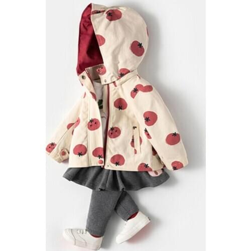 1-7Y Spring Autumn Baby Girls Jackets Coat Removable Hat Outerwear Fashion Tomatoes Windbreaker Children Clothing Girls Coat