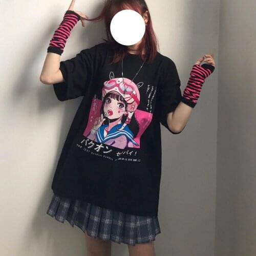 Female New Summer Harajuku Japanese Cute Streetwear Loose All-match Ulzzang Kpop Women Fashion Tops Vintage Short Sleeve