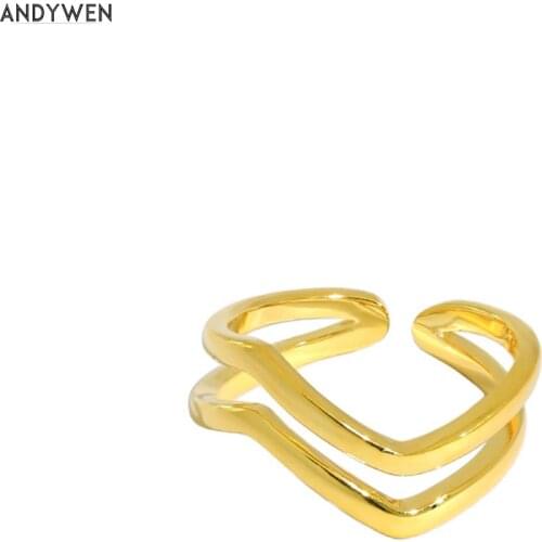 Andywen 925 Sterling Silver Gold Triangle Women Rings Resizable Women Luxury Fashion Fine Jewelry Party Slim Simple Jewels