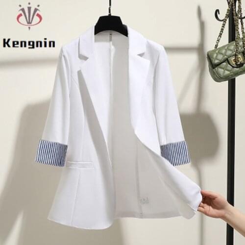 Women Blazers Office Lady Work-Suit Slim Koreran 2021 Summer Simple Minimalist Patchwork Business OL Plus Size Outerwear KE1128