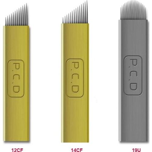 100pcs U Shape PCD 12/14/19 Hard Pins Permanent Makeup Eyebrow Tattoo Blade For 3D Microblading Embroidery Tattoo Needles Supply