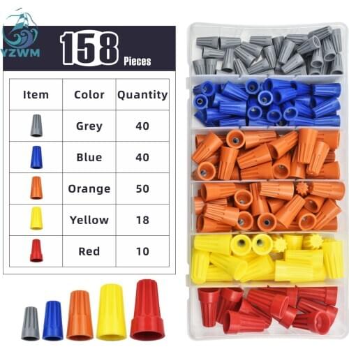 158pcs Combination Package Box Type Spiral Crimping Cap Quick Connection Terminal Spring Crimping Cap Combination