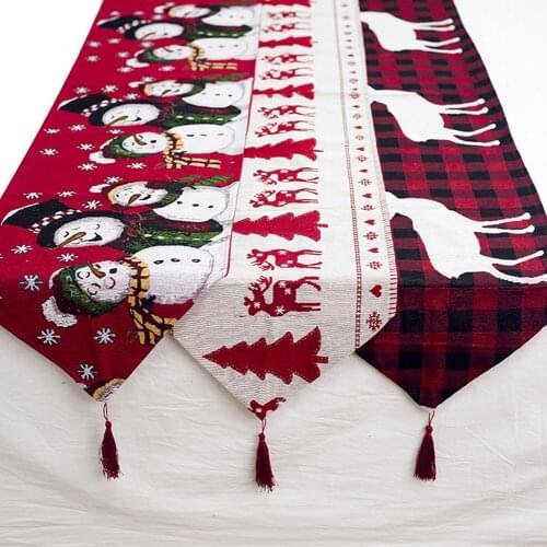 180*35cm Christmas Table Runner Cotton Embroidered Deer Christmas Tree Tablecloth Home Party Wedding Christmas Table Decoration