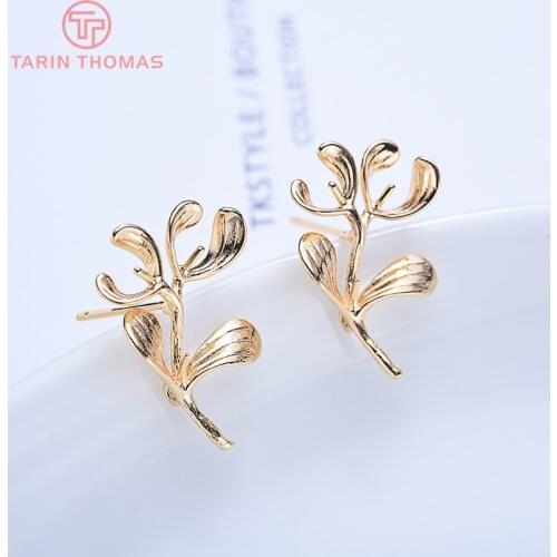 6PCS 14x20MM 24K Gold Color Plated Brass Tree Branch Stud Earring Diy Jewelry Findings Jewelry Accessories