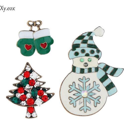 3pcs/set Christmas Shoes Hat Gloves Santa Claus Brooch Snowman Pins Xmas Christmas
