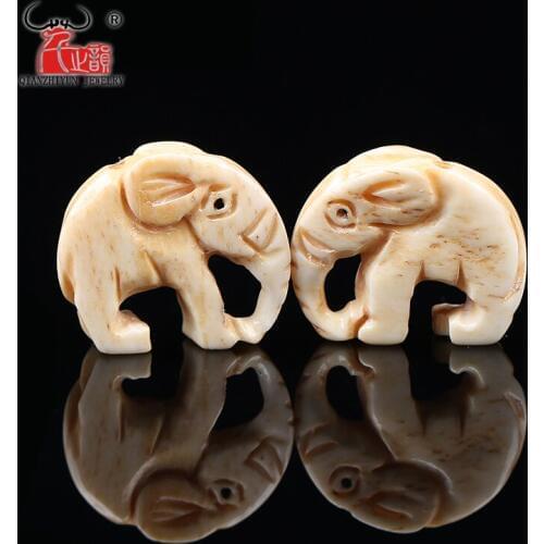 3PCS Handmade Carved Yak Bone Elephant Beads for Jewelry Making Beads DIY Jewelry Accessory 22mm Hole:1mm