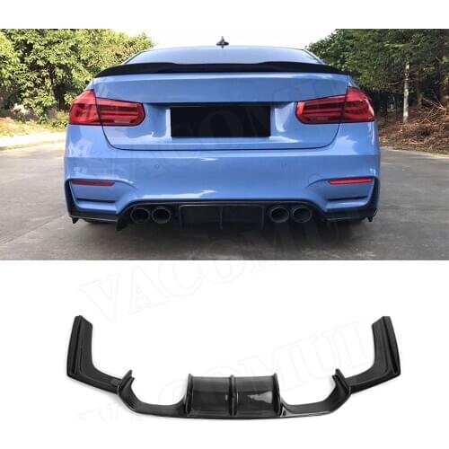 3Pcs Carbon Fiber Car Rear Bumper Lip Spoiler Rear Diffuser Lip for BMW 3 4 Series F80 M3 F82 F83 M4 2014-2017 V Style