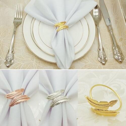 5pcs Creative Alloy Silver Feather Leaf Napkin Buckle Electroplating Towel Buckle Hotel Doily Ring Wholesale