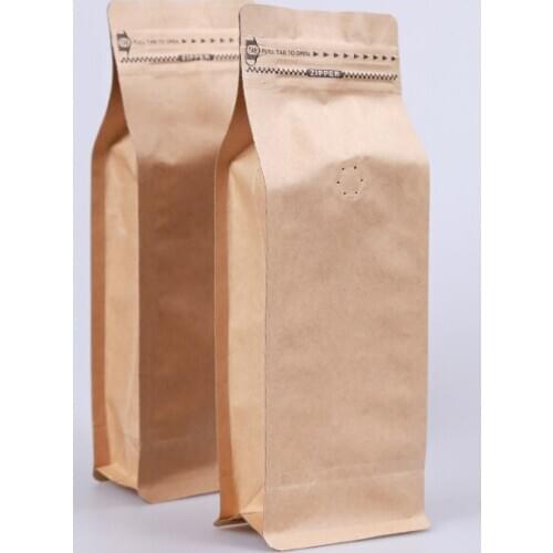 50pcs wholesale 1 pound volume kraft paper ziplock bag straight shape coffee beans packaging bag eight side seal with valve
