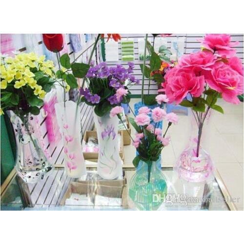 Free shipping 300pcs PVC Folding Flower Vase PVC Vase Foldable Plastic Vase home decor mixed order 27cm*12cm