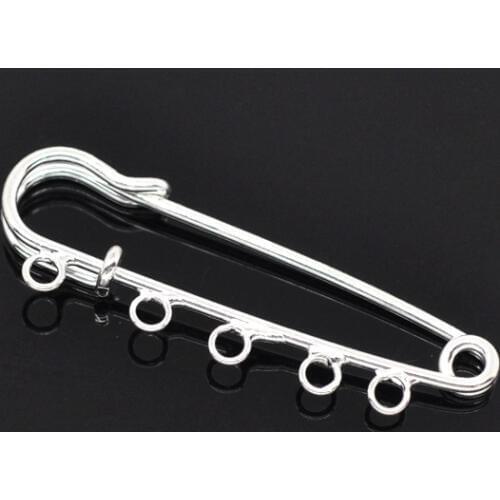 Doreen Box 30 PCs 5 Holes Brooches Findings Silver Color Brooches For DIY Fashion Brooch Jewelry 5cm x 1.5cm Hot Sale Wholesale