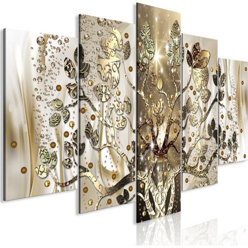 DIY Diamond Wall Painting Leaves Beads Sticker Picture Abstract 5D 5 Pcs Full Round Drill Cross Stitch Beadwork Decor Embroidery