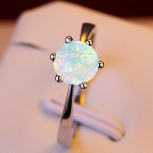 Hot Sale Opal Ring Eight-Claw Inlaid White Opal Bracelet European and American Plated Platinum Jewelry for Women