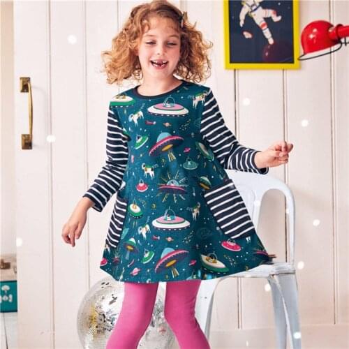 Baby Girls Dresses Long Sleeves Space Cartoon Cotton Dress for Baby Girl Pocket Spring Autumn Clothes Girls Dress