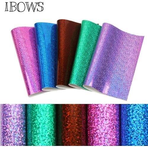 IBOWS 22*30cm Faux Snythetic Leather Laser Holographic Vinyl Leather Sheet for DIY Hair Bow Crafts Accessories Hand Bags Fabric