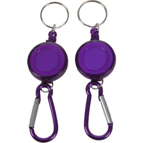 2 PCS BADGE REEL - RETRACTABLE RECOIL YOYO SKI PASS ID CARD HOLDER KEY CHAIN Color:Purple Amount:2Pcs
