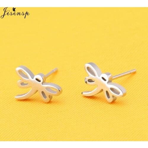 Jisensp 2019 New Arrival Lovely Dragonfly Stud Earrings Vintage Design Stainless Steel Insect Earring Fashion Jewelry for Women