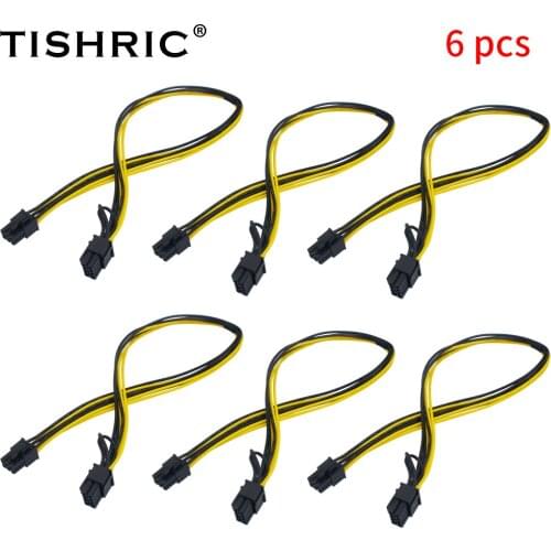 TISHRIC 6PC PCI-e Female 6Pin To Male 8pin 6+2 Pin Power Supply Cable 50CM Mining Machine Power Cord CPU Graphics Video Card