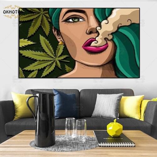 Female Image Canvas Painting Modern Home Decoration Girl Smoking Weed Posters and Prints Wall Art Pictures for Living Room Decor