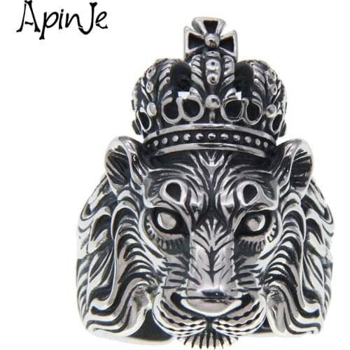 Apinje Vintage 925 Sterling Silver Open Ring for Men Animal Ring Lion Fine Gothic Jewelry