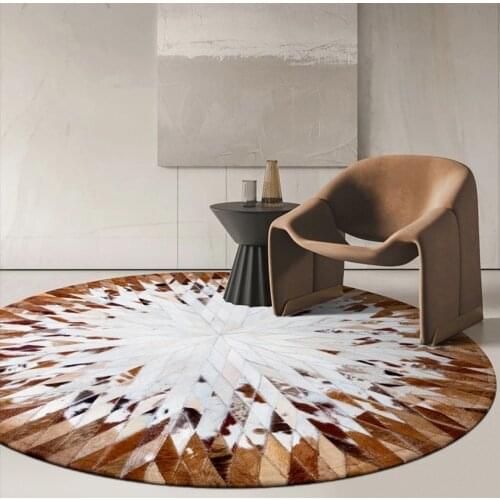 American style Round shaped genuine cowhide skin fur rug decoration real cow skin fur living room carpet fur villa rug