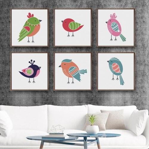 Cute Bird Square Painting Wall Art Canvas Painting Nordic Posters and Prints Wall Pictures for Living Room Decoration