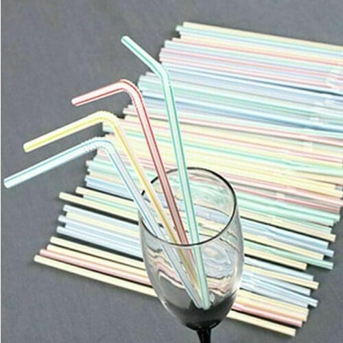 Multicolor plastic straws, 100pcs, long and soft, used for parties, weddings, drink bars, juice, striped straws
