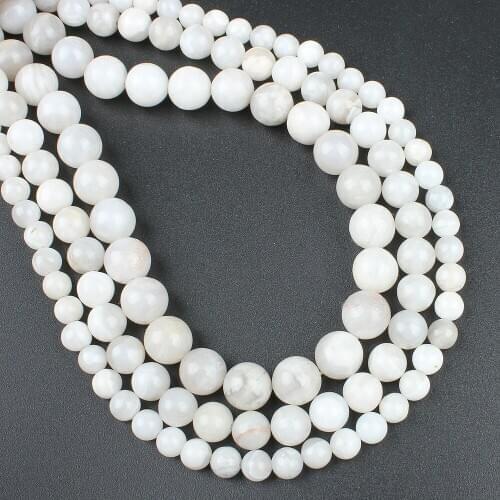 Fashion Natural Semi-precious Stone Loose Beads Strand White Agate Round Beads Jwelry For Making Necklace Bracelet 4 6 8 10mm