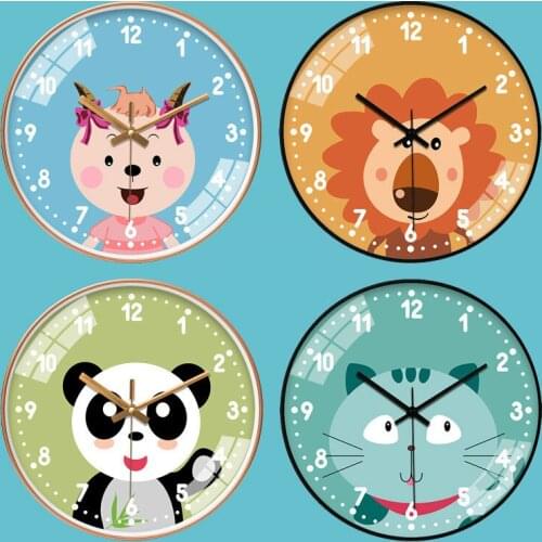 Cartoon Animal Cat Lion Panda Lamb Mute Wall Clock Home Living Room Children Bedroom Decor